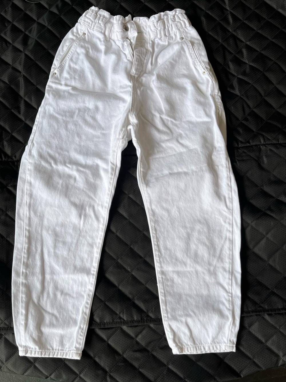 Zara White Elastic Waist Denim Joggers